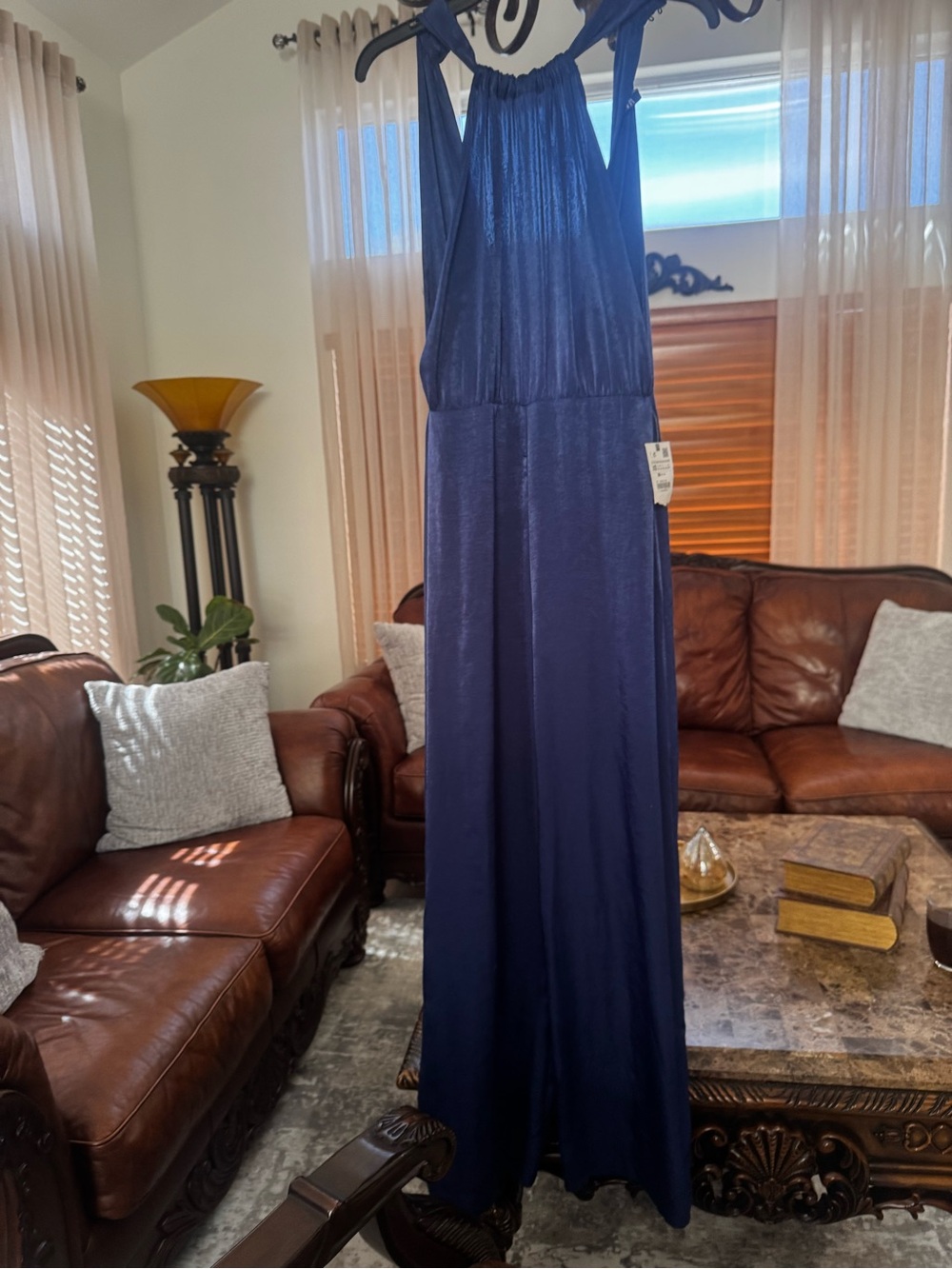 Zara Navy Blue Satin Jumpsuit